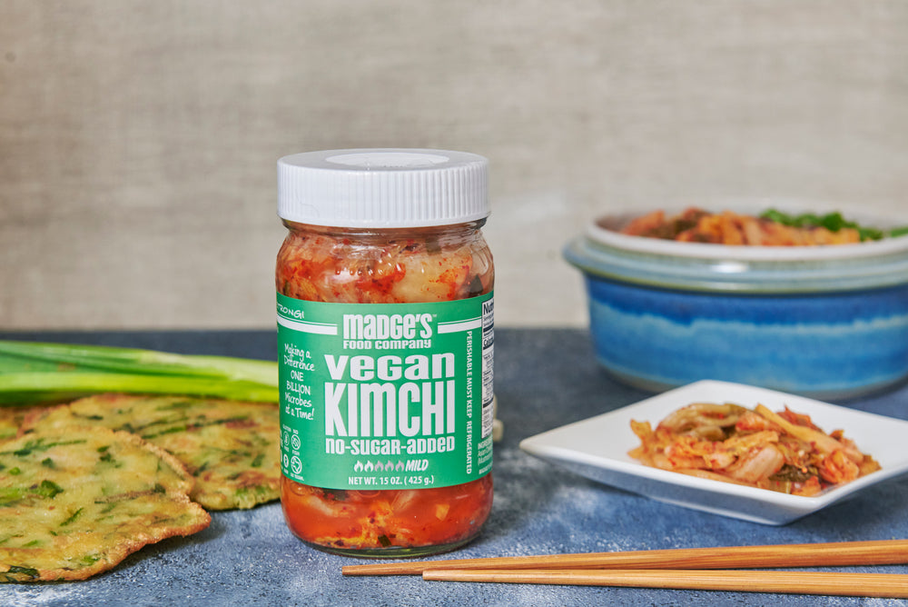 Vegan kimchi photo dinner table.